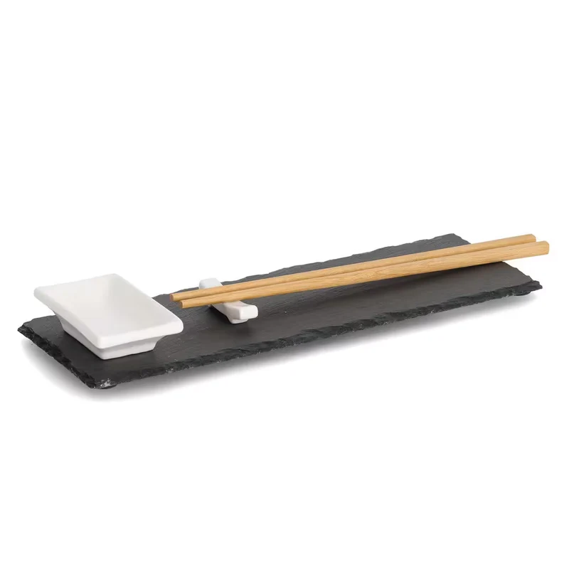 Sushi-Set, 4-tlg., Schiefer/Keramik/Bambus