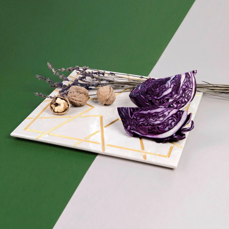 Marble and Gold Square Charger Plate PALATINA by Gabriele D'Angelo
