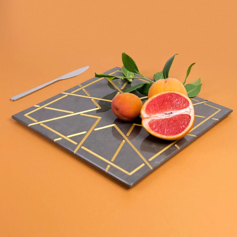 Marble and Gold Square Charger Plate PALATINA by Gabriele D'Angelo