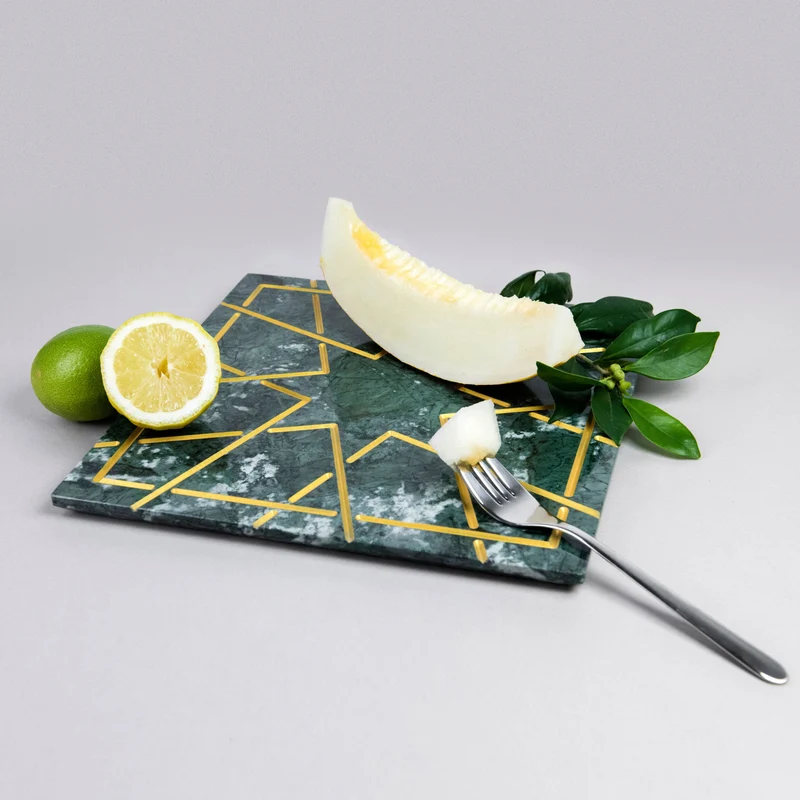Marble and Gold Square Charger Plate PALATINA by Gabriele D'Angelo