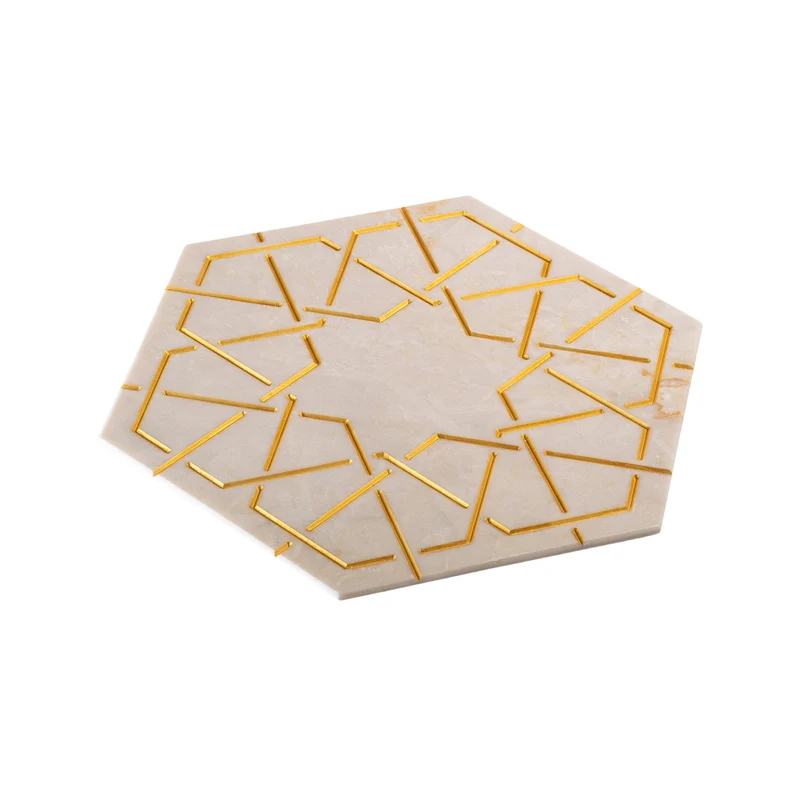 Marble and Gold Hexagonal Charger Plate PALATINA by Gabriele D'Angelo