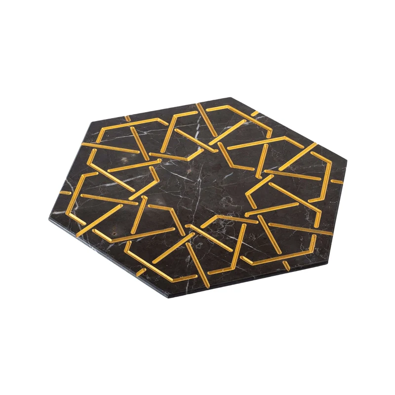 Marble and Gold Hexagonal Charger Plate PALATINA by Gabriele D'Angelo