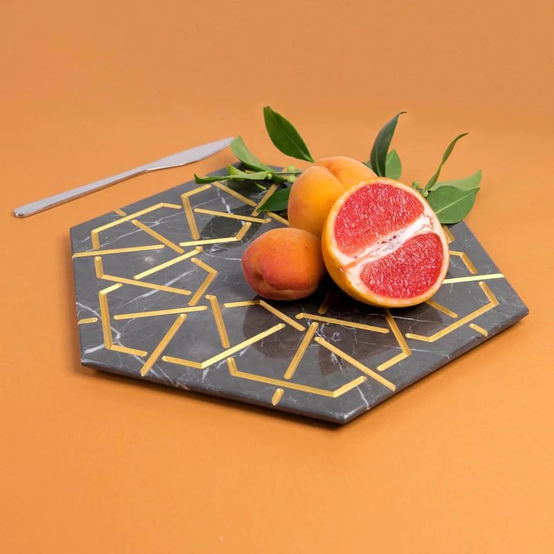 Marble and Gold Hexagonal Charger Plate PALATINA by Gabriele D'Angelo