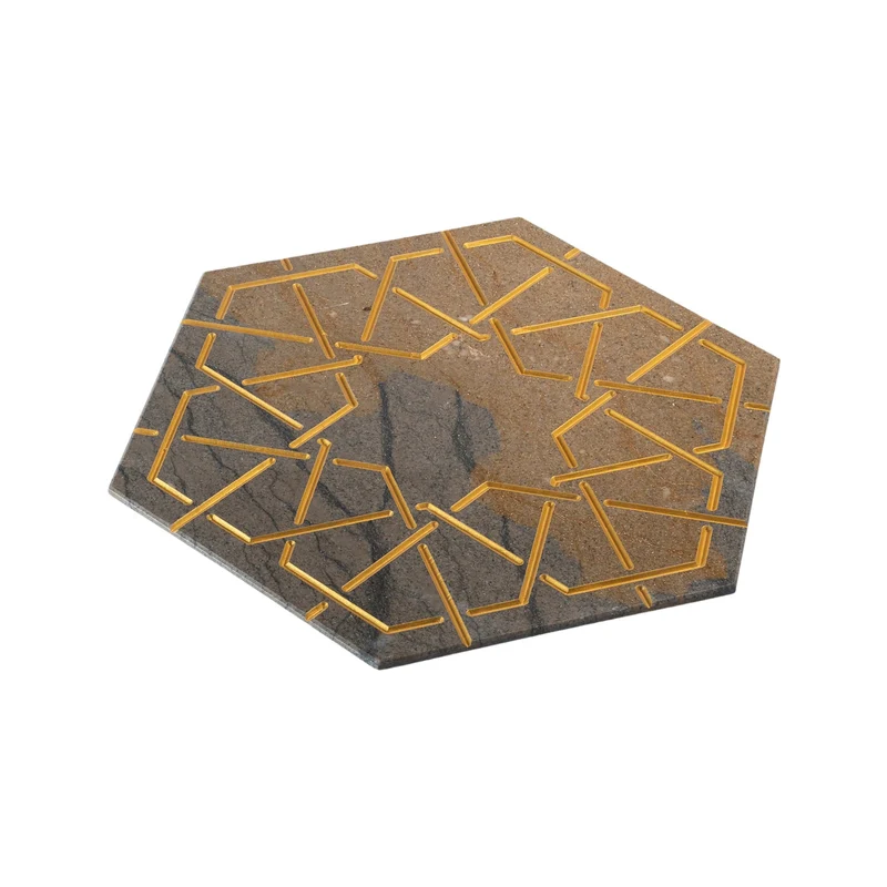 Marble and Gold Hexagonal Charger Plate PALATINA by Gabriele D'Angelo