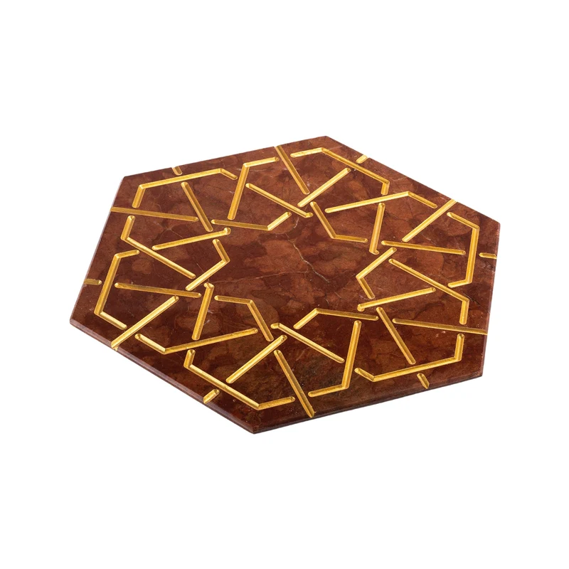 Marble and Gold Hexagonal Charger Plate PALATINA by Gabriele D'Angelo