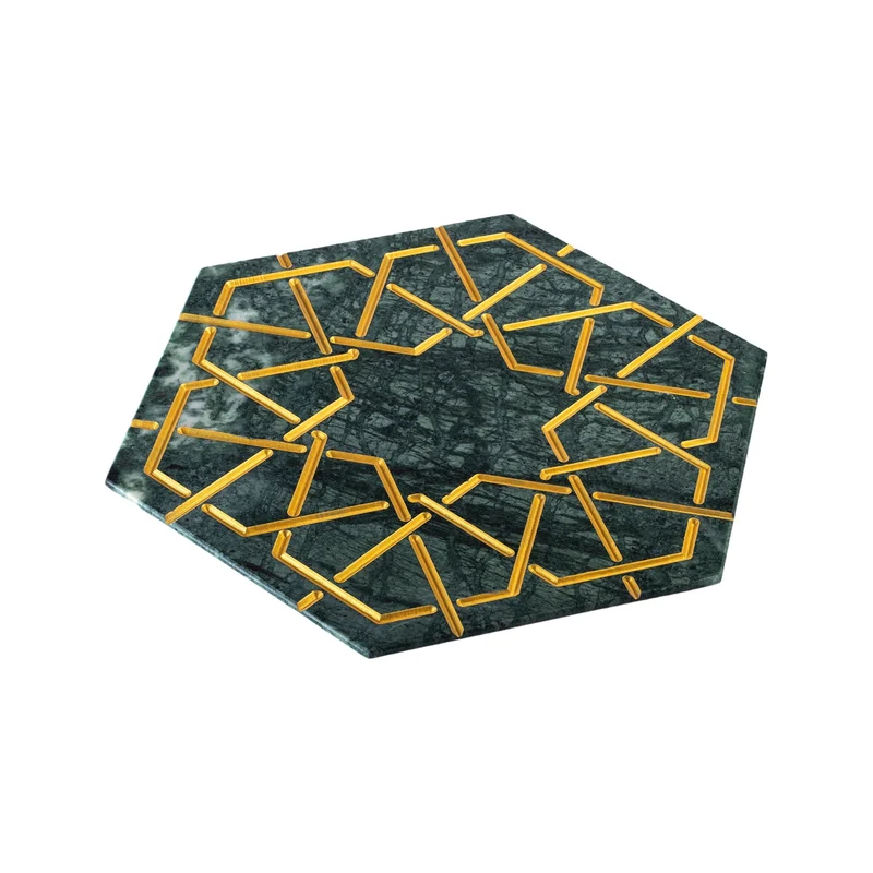 Marble and Gold Hexagonal Charger Plate PALATINA by Gabriele D'Angelo