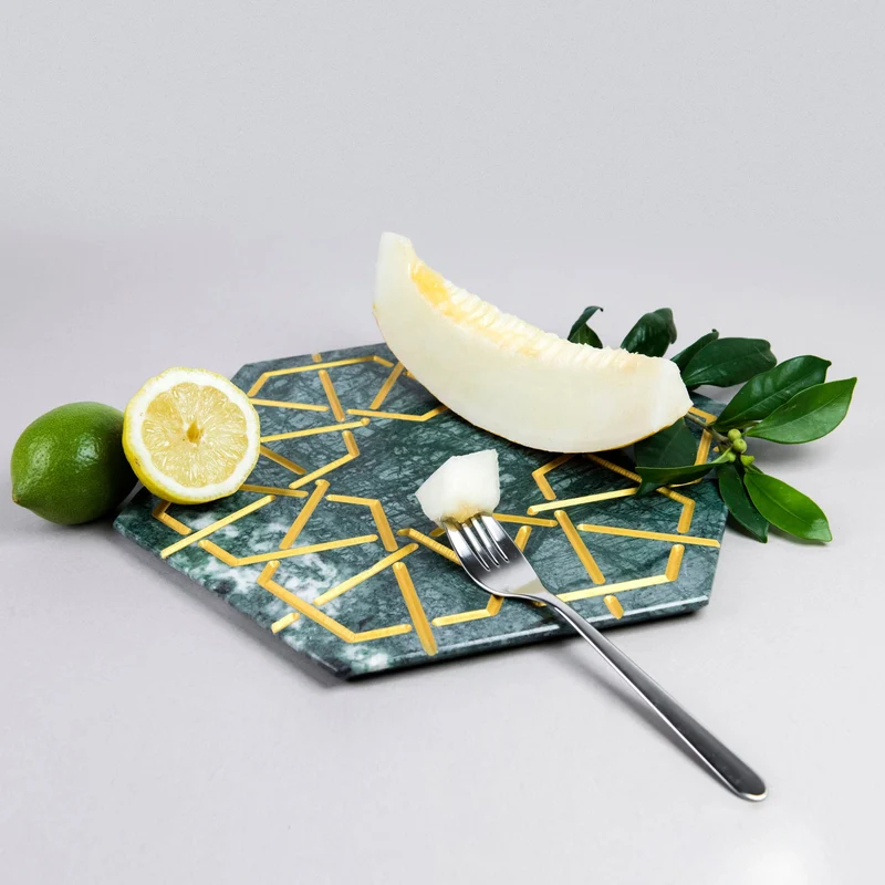 Marble and Gold Hexagonal Charger Plate PALATINA by Gabriele D'Angelo