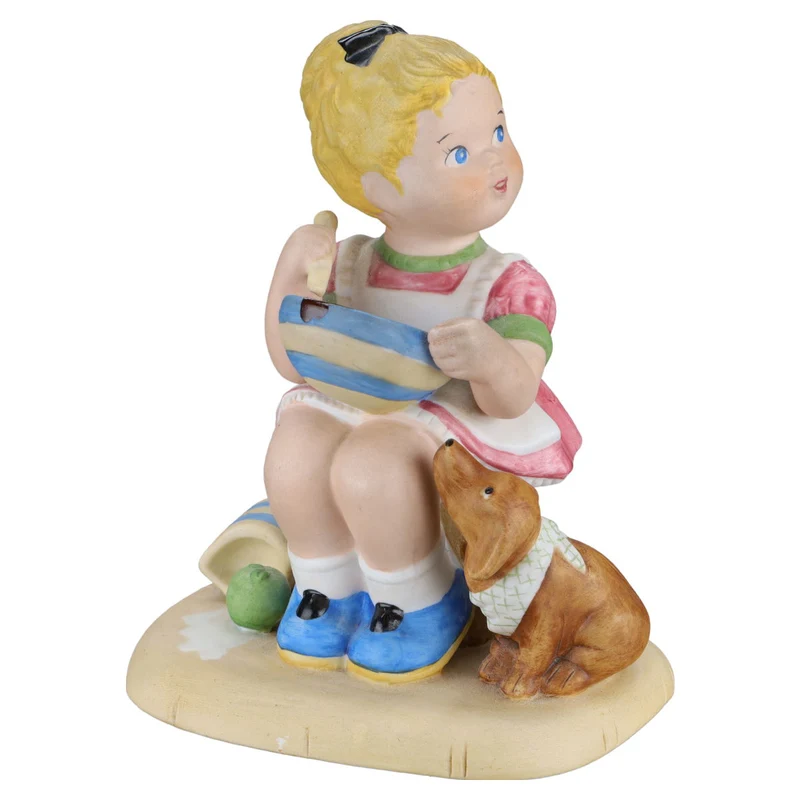Porzellanbild Mädchen mit Schüsselmund Hund
