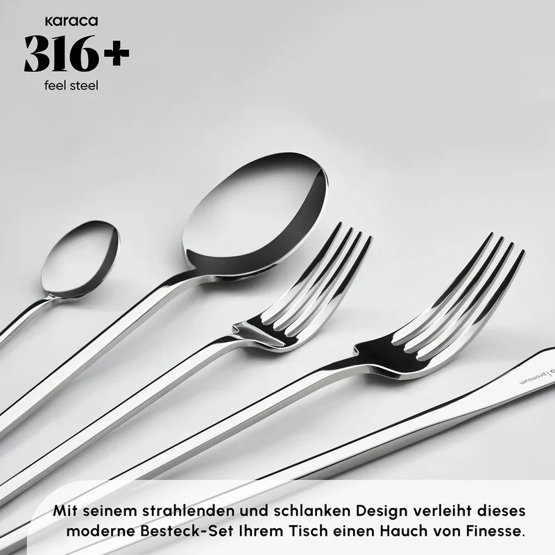 Karaca Look 316+ Stahl 84-teiliges Premium Besteckset für 12 Personen