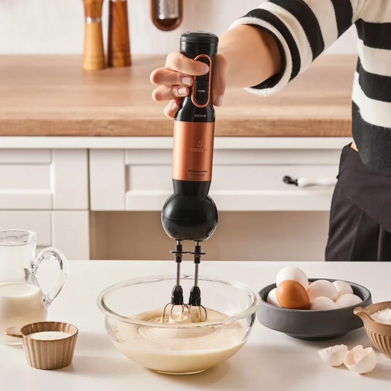 Karaca Mastermaid Küchenroboter aus Stahlglas, Langer Mixer 8 ın 1, 2500 W, Black Copper