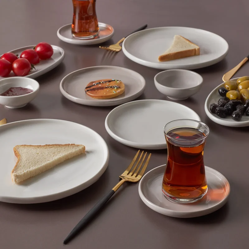 Karaca Cordelia für 6 Personen Frühstücksset und Servierschalen, 26 Teilig, Grau