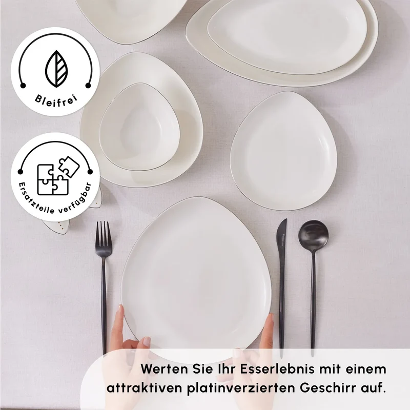 Karaca Red Carpet Collection Streamline Saki Platin 59-teiliges Geschirrset für 12 Personen
