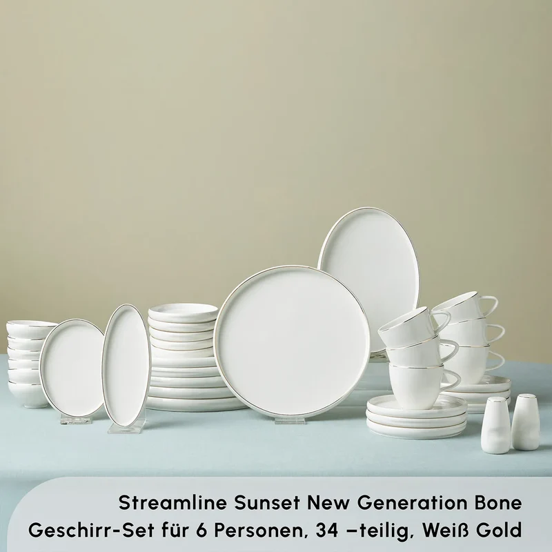 Karaca Stream Pure Sunset 34-Teiliges 6-Personen Frühstücksset Gold