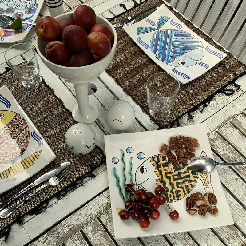 Square Ceramic Plate LABIRINTO by Improntabarre
