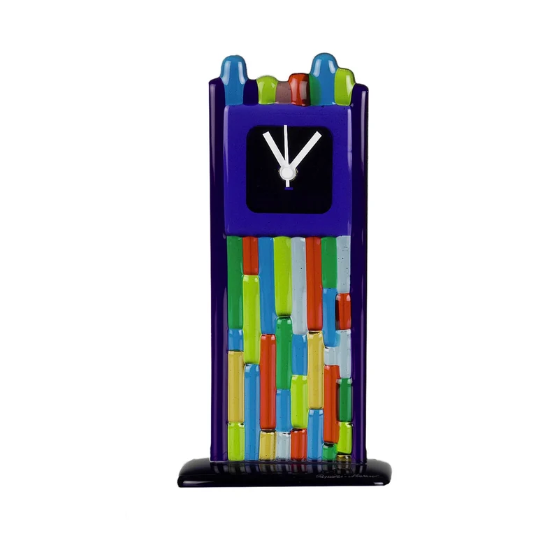 Murano Glass Rectangular Table Clock ARLECCHINO by Panizzi Murano