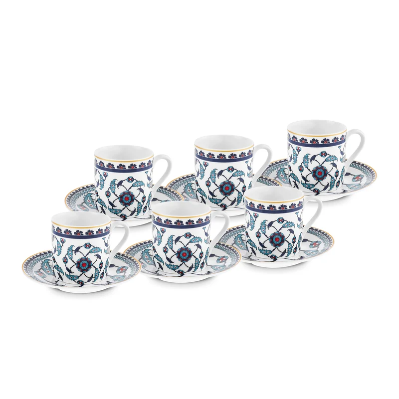 Karaca Rumi Kaffeetassenset für 6 Personen, 80 ml