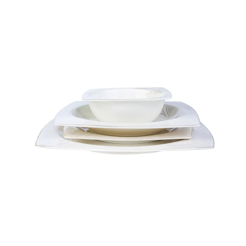 Karaca Fine Bone New Together Alone Gold 60-teiliges Quadratisches Geschirr für 12 Personen