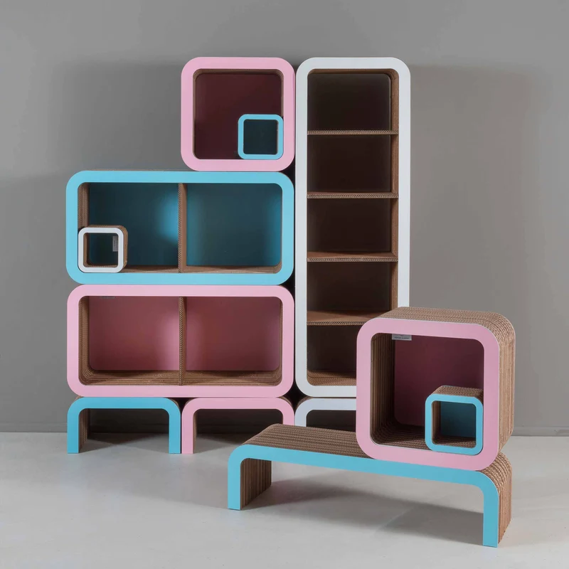 Modular Cardboard Bookcase MORETTO 135 Closed Back by Giorgio Caporaso for Lessmore