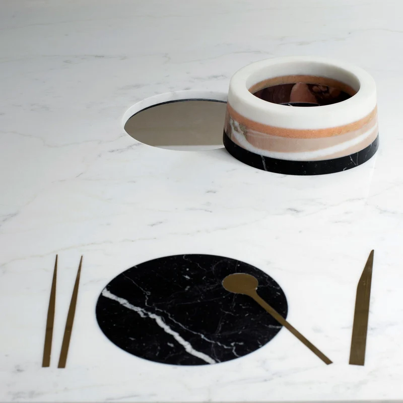 Square Marble Inlaid Table with Centrepiece CUM VIVERE by Bettisatti