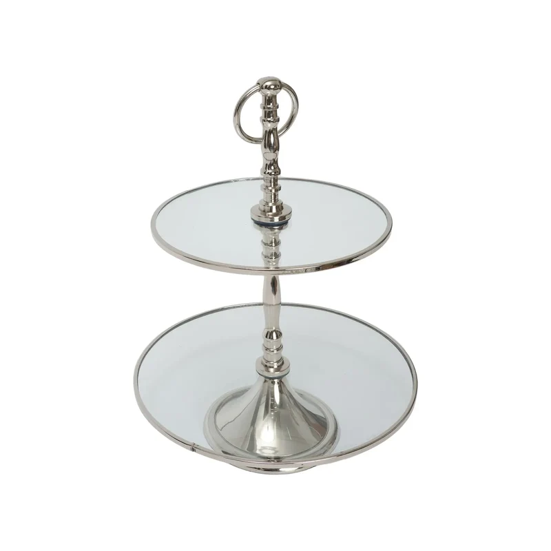Karaca Home Line Dekorativer 2-stöckiger silberner Tortenständer 25 cm