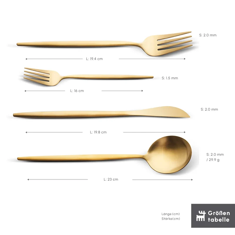 Karaca Bella Matte Gold Besteck Set für 6 Personen, 24 Teilig