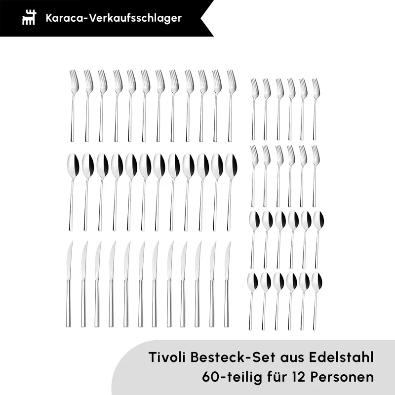 Karaca Tivoli 60-teiliges Besteck-Set für 12 Personen