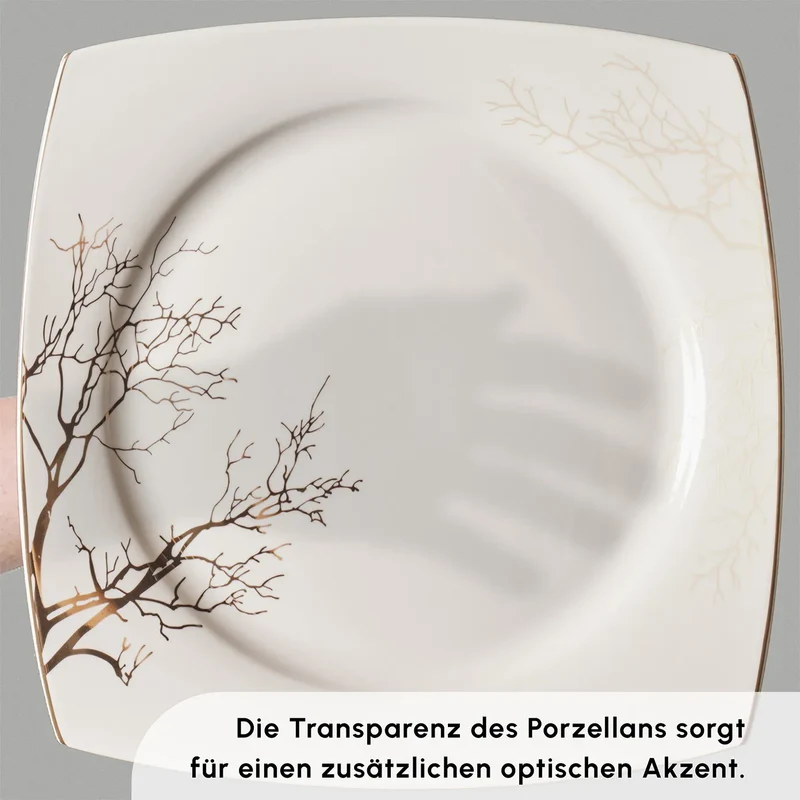Karaca Square Bone New Autumn 57-Teiliges 12-Personen Geschirrset Gold
