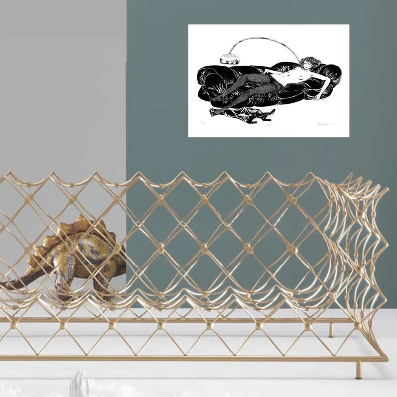 Two-Seater Wire Sofa Gold ORAURO by Emanuele Magini - Limited Edition
