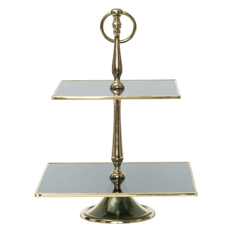 Karaca Home Line Dekorativer 2-stöckiger goldener Tortenständer 25 cm