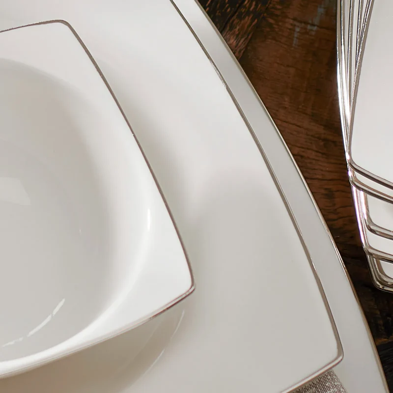 Karaca Talia Cream 60-teiliges Tafelservice für 12 Personen Platin Eckig