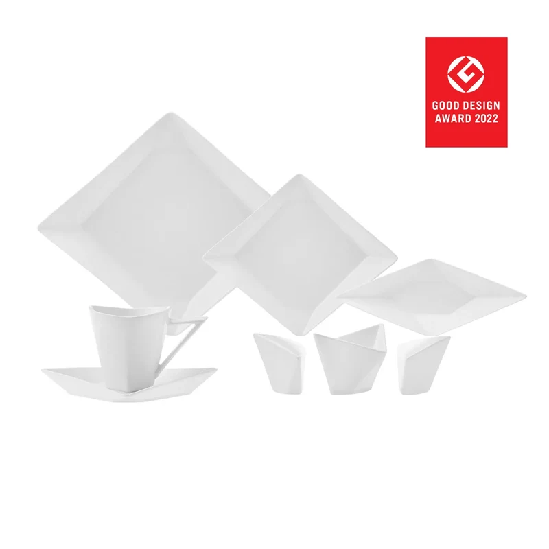 Karaca Origami für 6 Personen Quadrat Frühstücksset und Servierschalen, 26 Teilig, Porzellan