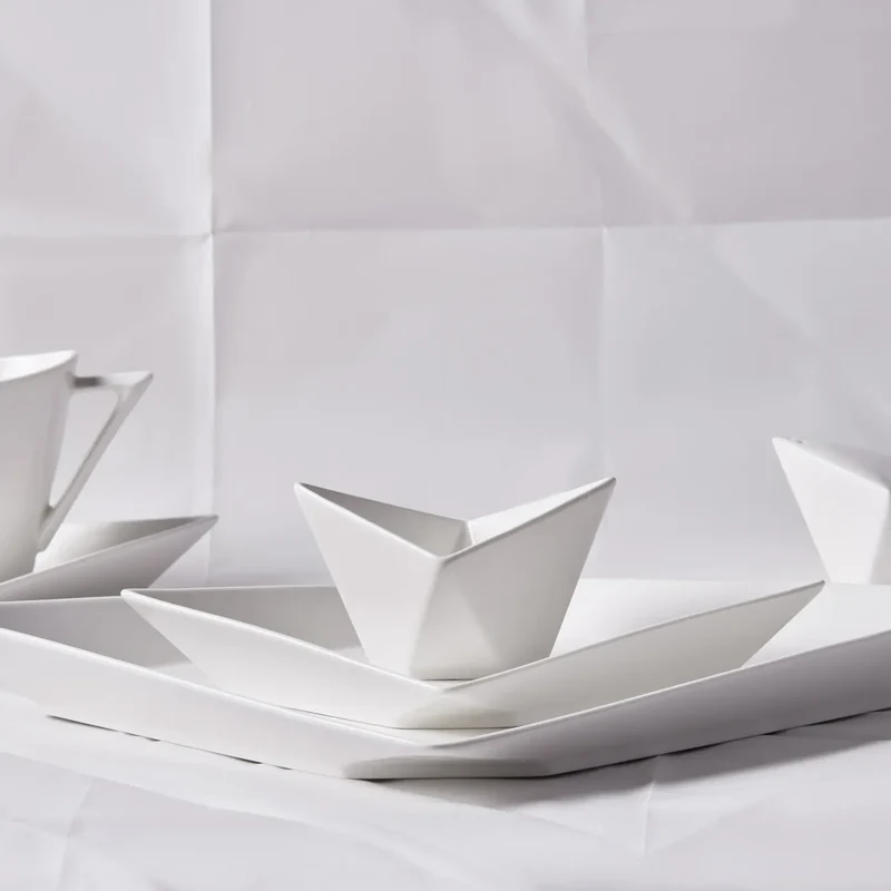 Karaca Origami für 6 Personen Quadrat Frühstücksset und Servierschalen, 26 Teilig, Porzellan