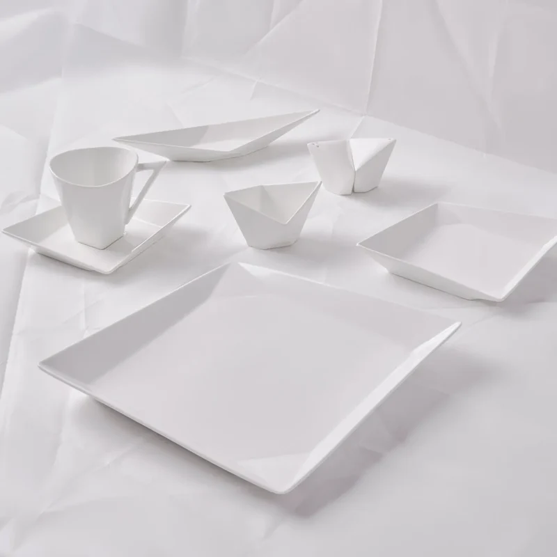 Karaca Origami für 6 Personen Quadrat Frühstücksset und Servierschalen, 26 Teilig, Porzellan