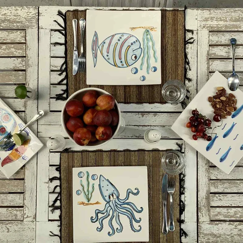 Square Ceramic Plate PESCI by Improntabarre