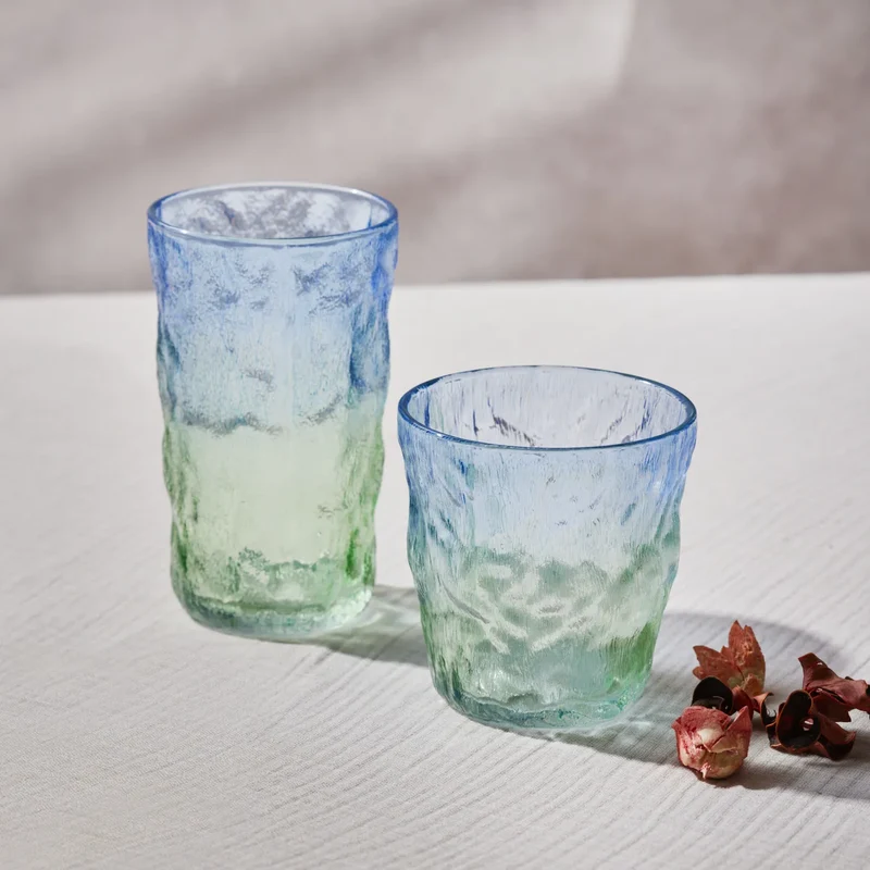 Karaca Glacier Getränke Glas, Blau Grün, 383 ml