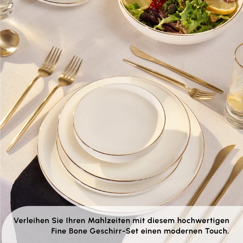 Karaca Stream Bone New Meridian 59-Teiliges 12-Personen Geschirrset Gold