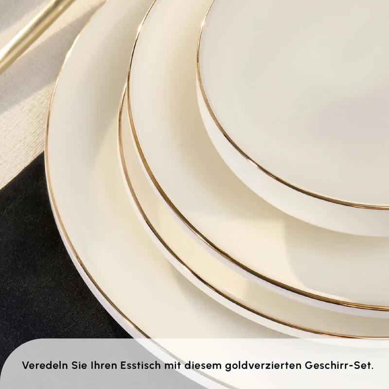 Karaca Stream Bone New Meridian 59-Teiliges 12-Personen Geschirrset Gold