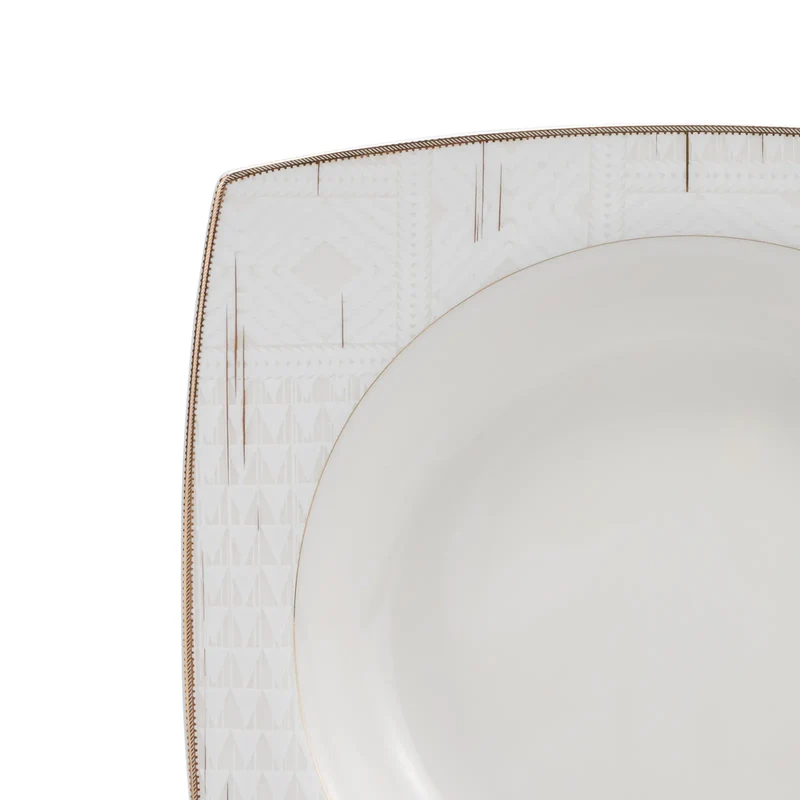 Karaca Batik Cream 60-teiliges Tafelgeschirr-Set für 12 Personen Gold Quadrat
