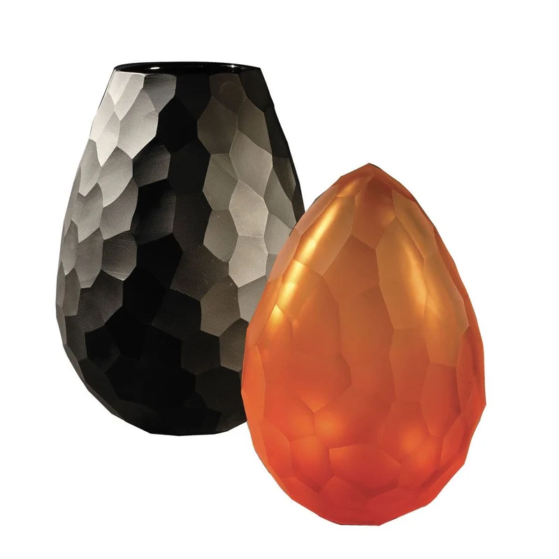 Murano Glass Decorative Object VANITÀ Orange Sandblasted by Wave Murano Glass