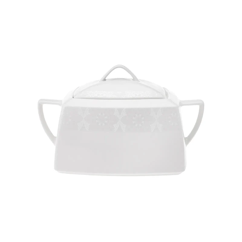 Karaca New Suha Creme 60-teiliges Porzellan Geschirr Set Quadratisch für 12 Personen