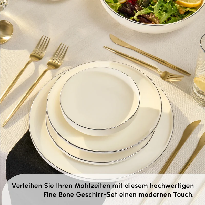 Karaca Stream Bone New Meridian 59-Teiliges 12-Personen Geschirrset Platin