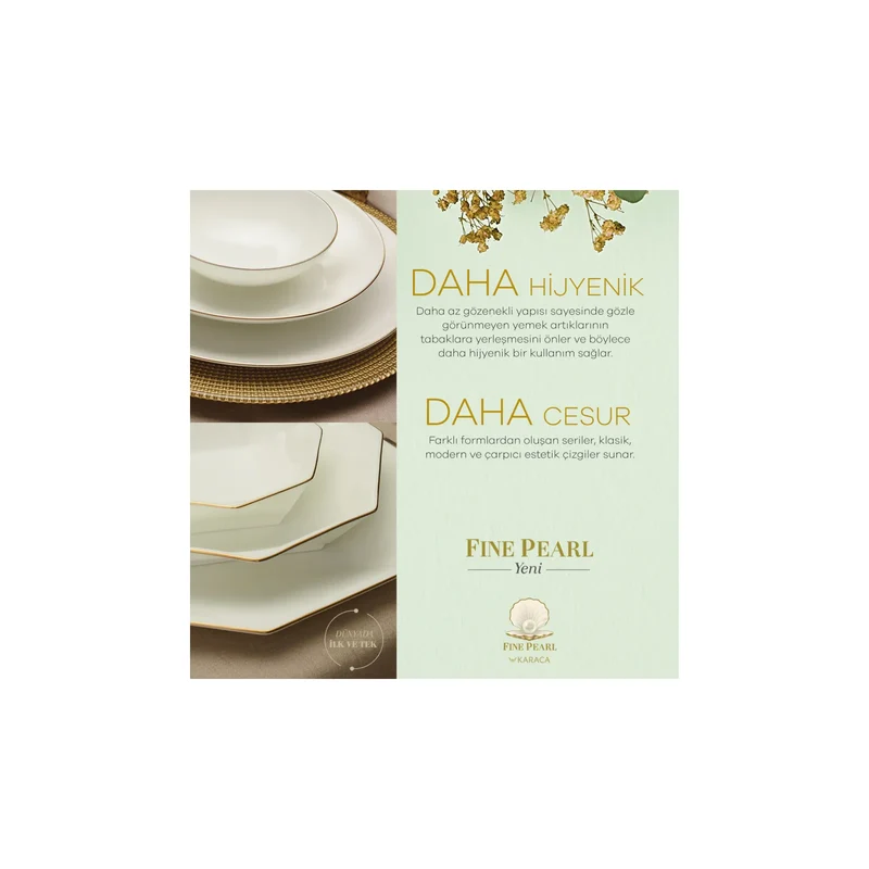 Karaca Fine Pearl Quarz Gold Tafelservice-Set -62- teilig für 12 Personen
