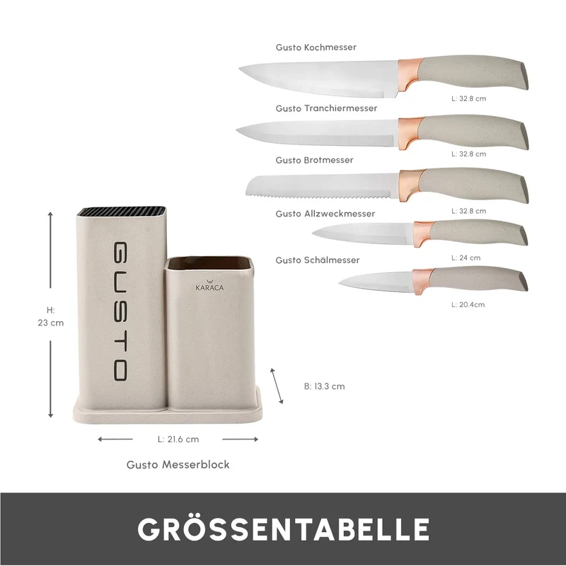 Karaca Gusto 12-teiliges Messer-/Schneidebrett-Set in Creme