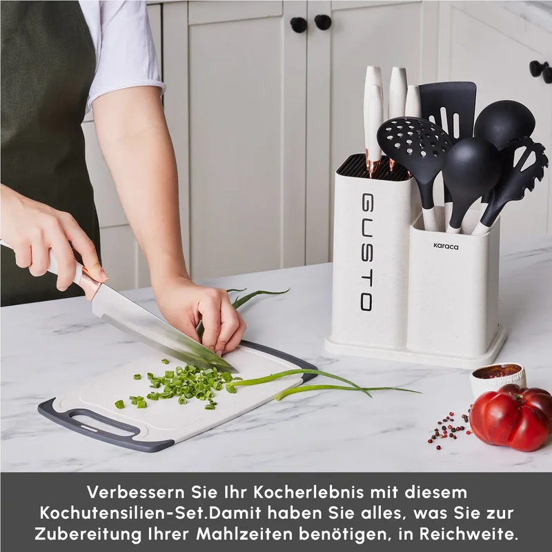 Karaca Gusto 12-teiliges Messer-/Schneidebrett-Set in Creme