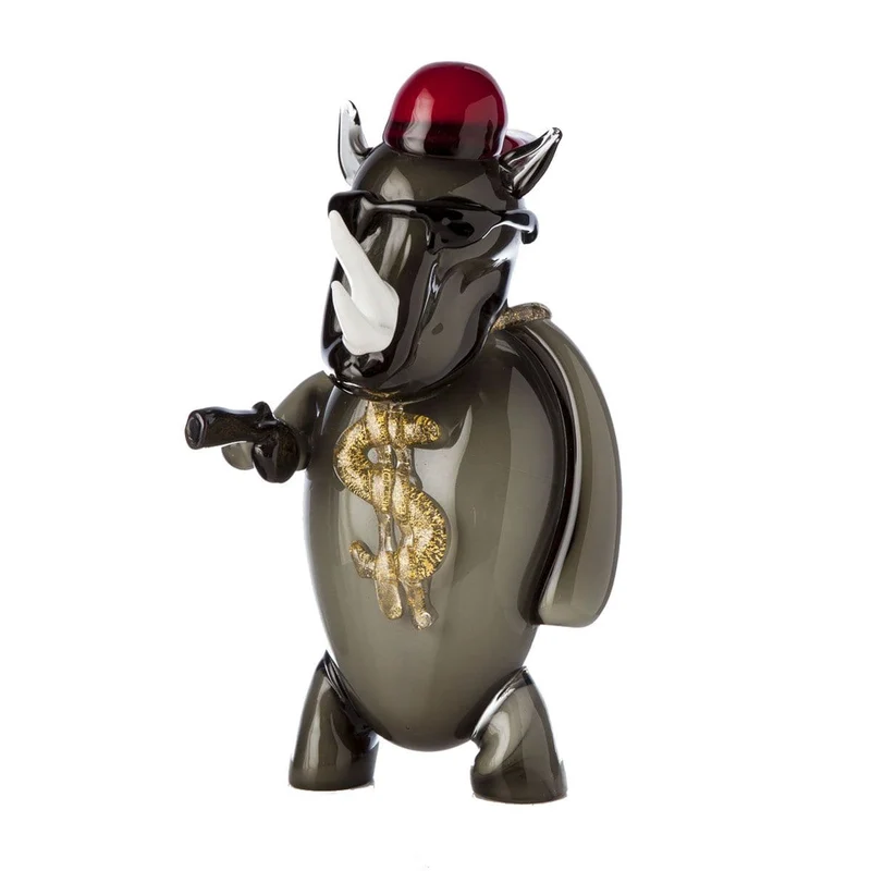 Murano Glass Sculpture GANGSTA RHINO by Wave Murano Glass