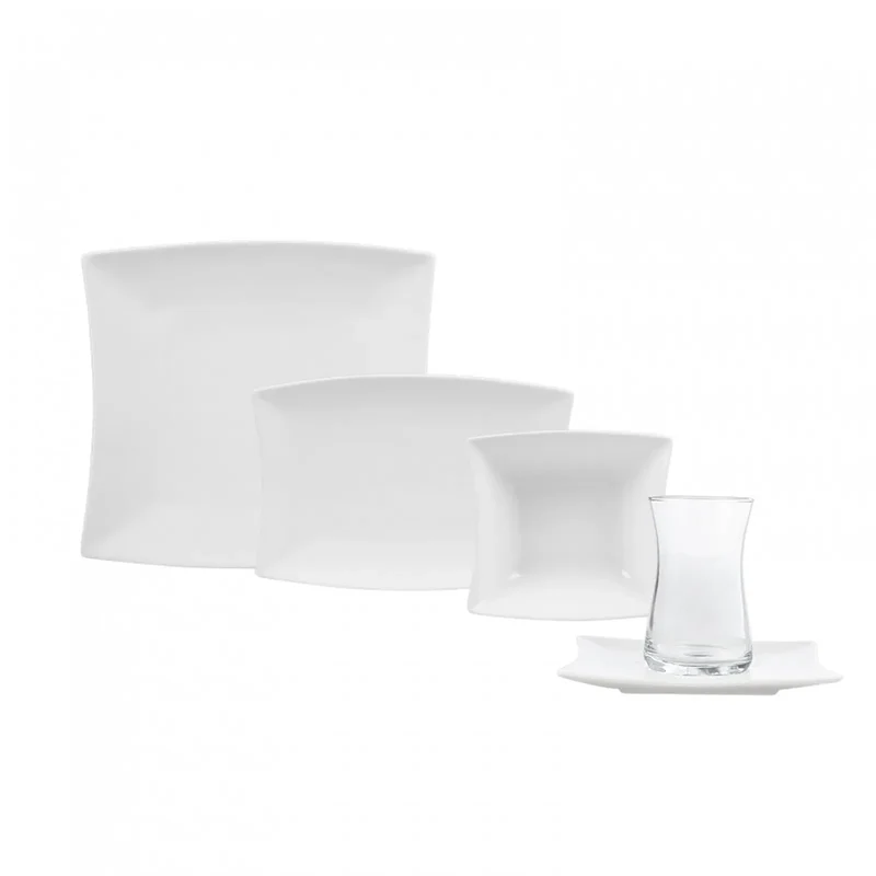 Karaca New Perfect White für 6 Personen Quadrat Frühstücksset und Servierschalen, 26 Teilig