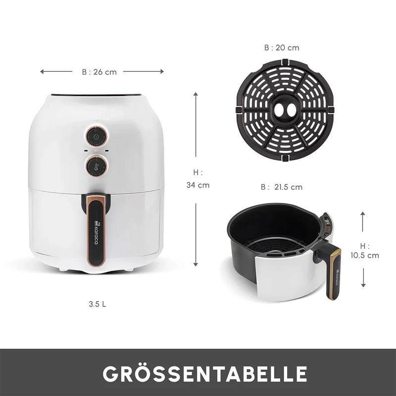 Karaca Multifry Weiß Heißluftfritteuse Ölfreie Fritteuse, 3.5L, 1300W