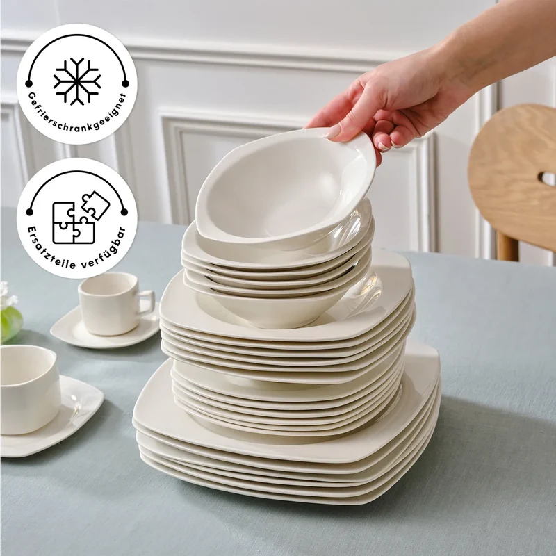 Karaca Timeless White Square Geschirr-Set für 12 Personen, 84 Teilig
