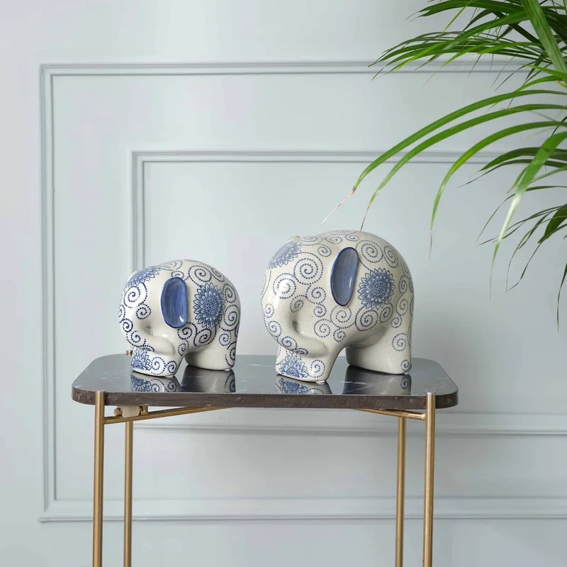 Karaca Home Blauer weißer Elefant Figur 21 cm x 16 cm