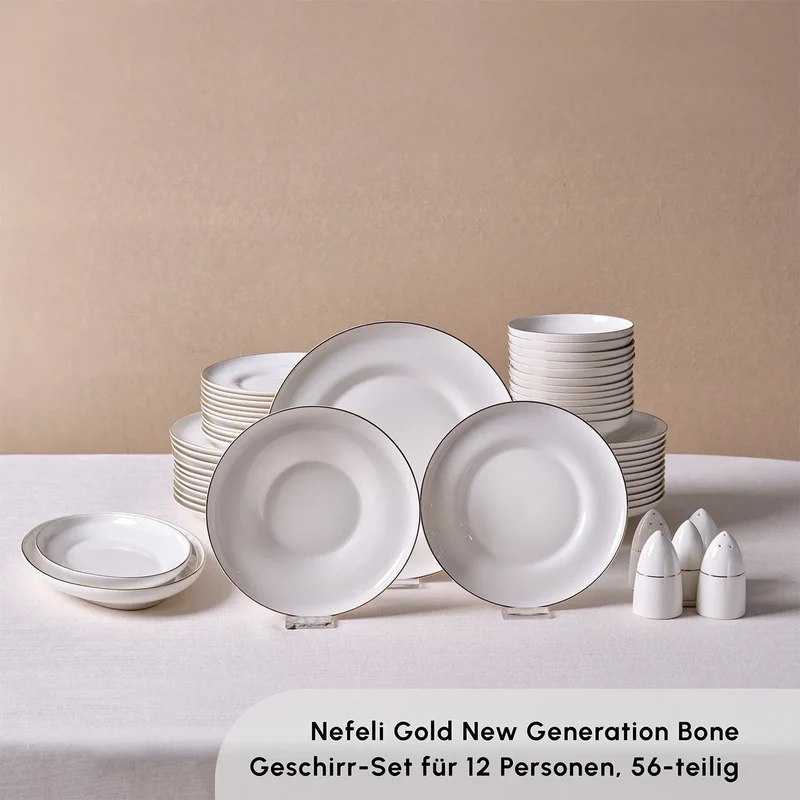 Karaca Streamline Nefeli Gold 12 Personen Geschirrset, 56 Teilig
